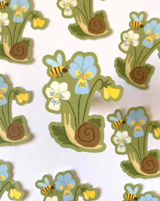 Pansy Snail Sticker | Floral Cottagecore Decal | Durable Waterproof Vinyl