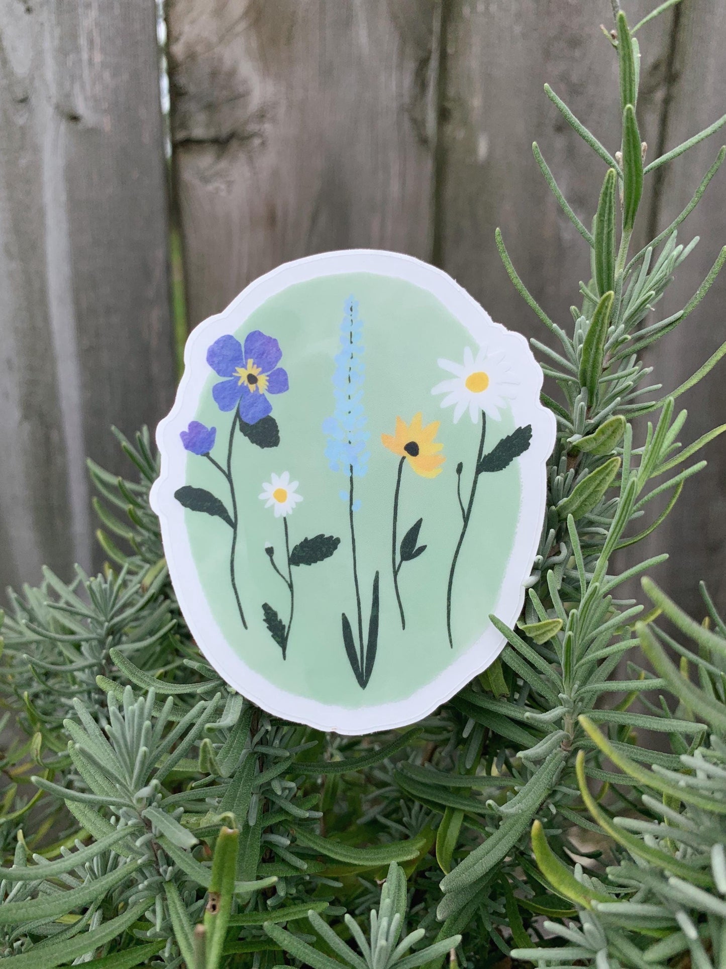 Oval Wildflower Sticker, Floral Stationary, Waterproof, Weather Resistant, Dishwasher Safe, Clear Background