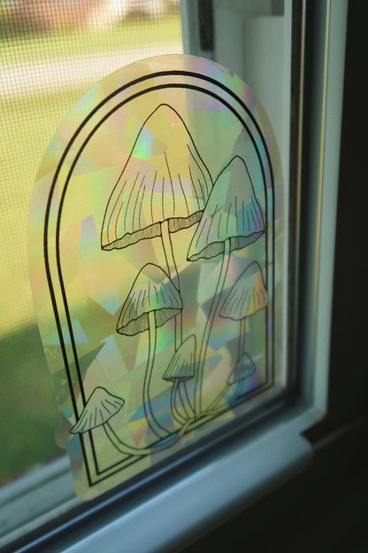 Little Brown Mushrooms Suncatcher Sticker | Adhesive Window Decal