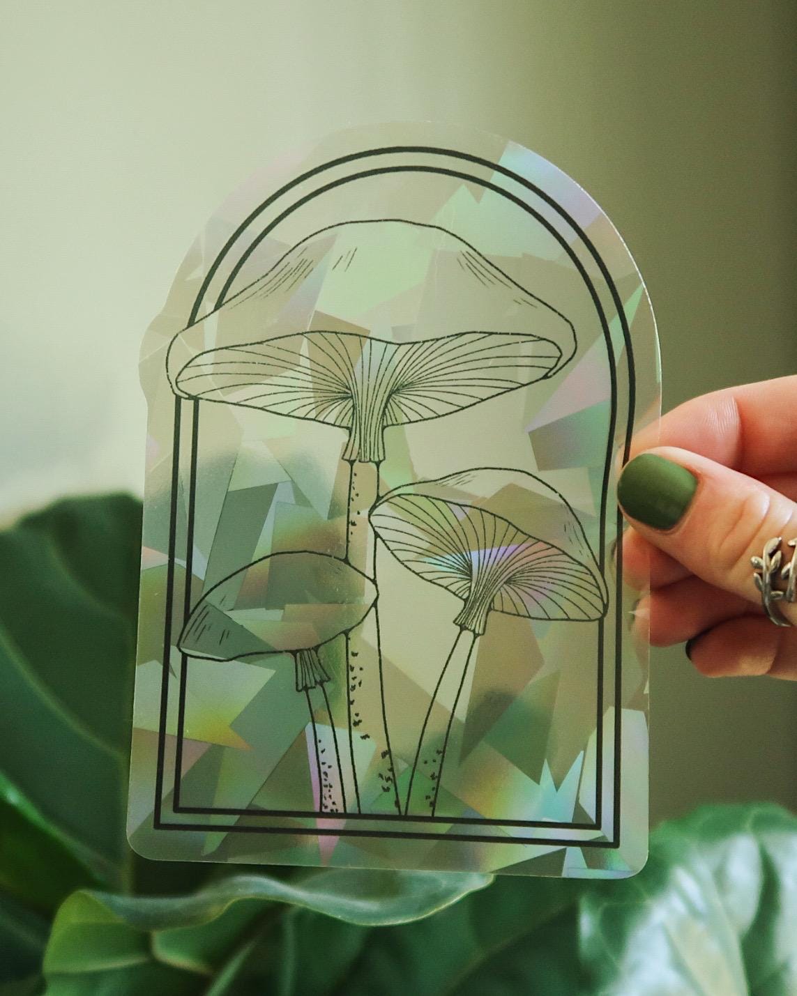 Little Brown Mushrooms Suncatcher Sticker | Adhesive Window Decal