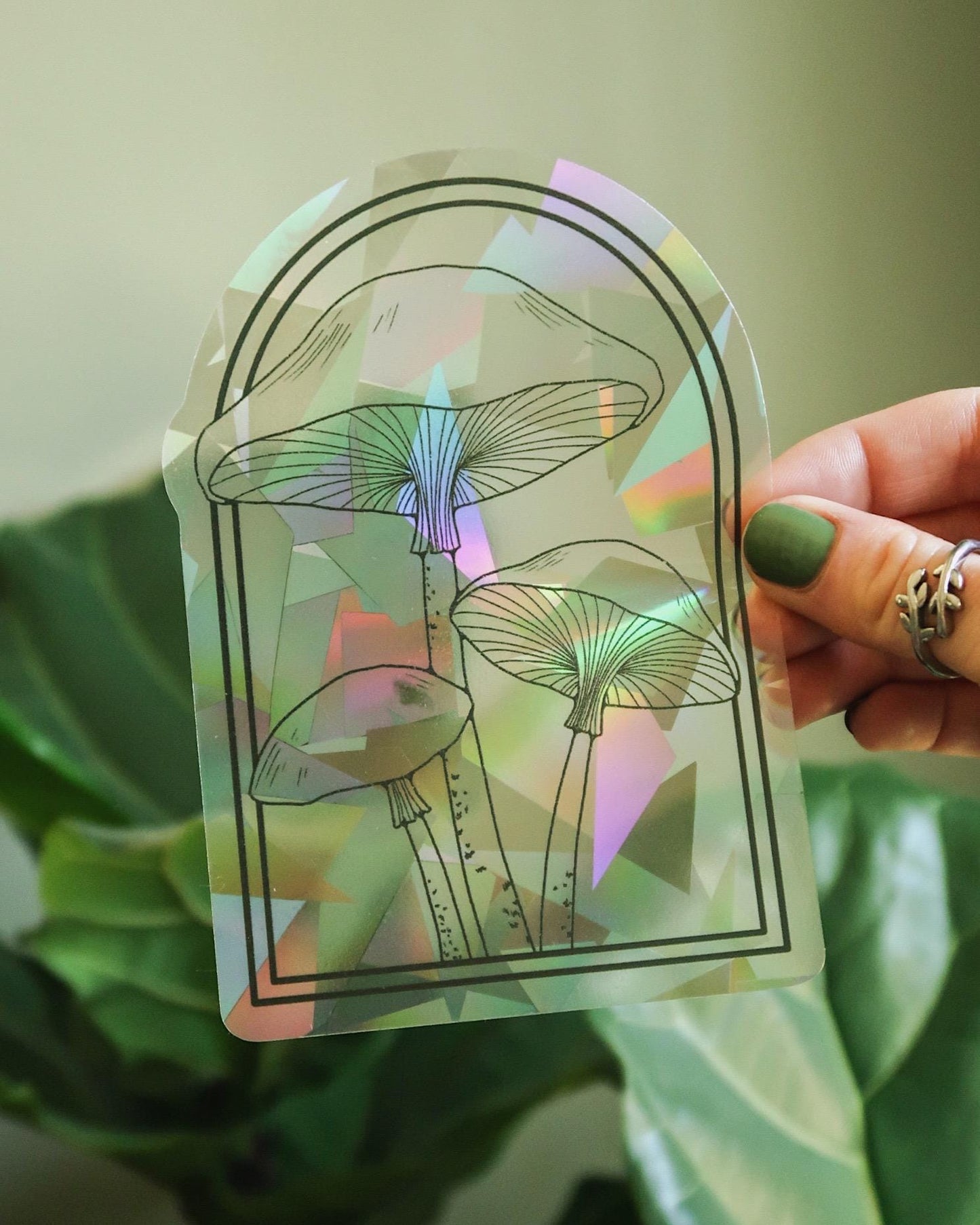 Little Brown Mushrooms Suncatcher Sticker | Adhesive Window Decal