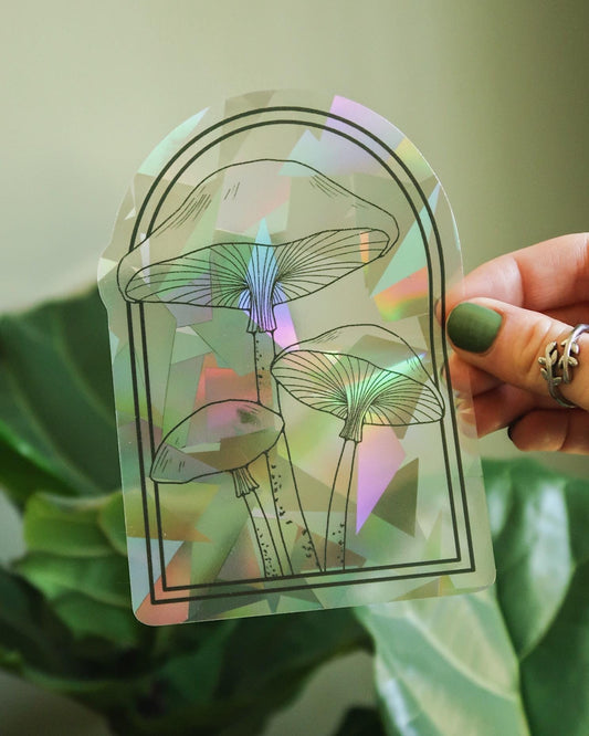 Little Brown Mushrooms Suncatcher Sticker | Adhesive Window Decal