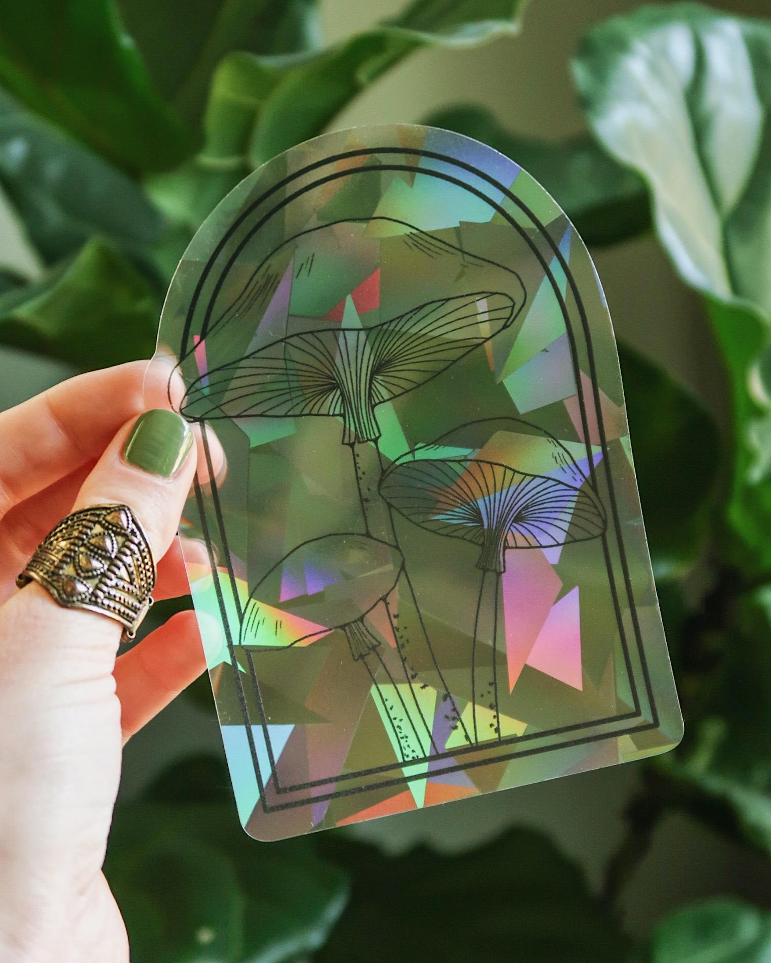 Little Brown Mushrooms Suncatcher Sticker | Adhesive Window Decal