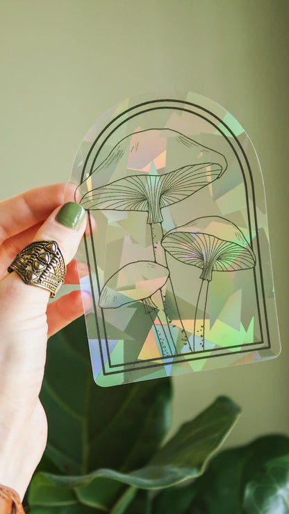 Little Brown Mushrooms Suncatcher Sticker | Adhesive Window Decal