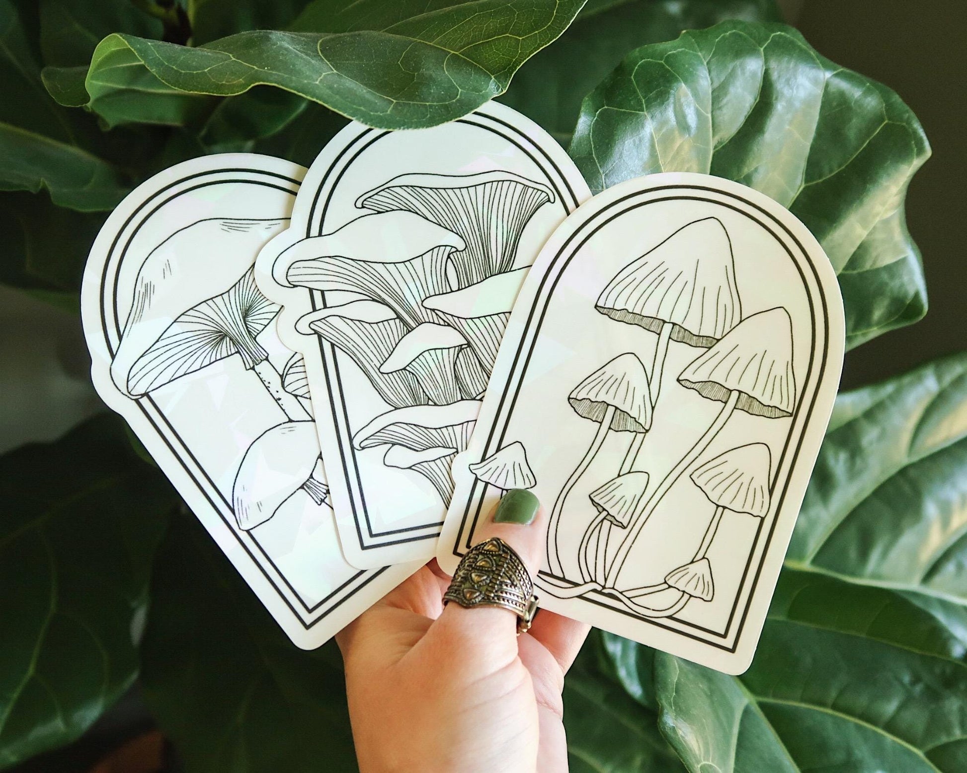 Little Brown Mushrooms Suncatcher Sticker | Adhesive Window Decal